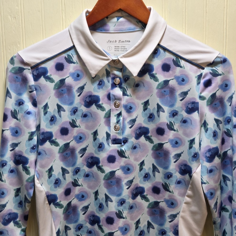 Jack‎ Smith Polo Shirt Womens Small Blue Floral Long Sleeve Golf Performance